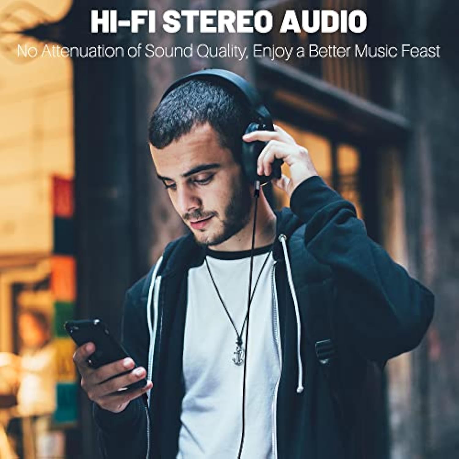 3.5Mm Auxiliary Audio Stereo Cable 25 Feet, Long Male To Male Aux Cord, Gold Plated Connectors, Ofc Core, Black Cable (With 5 Pcs Cable Ties) - 25Ft