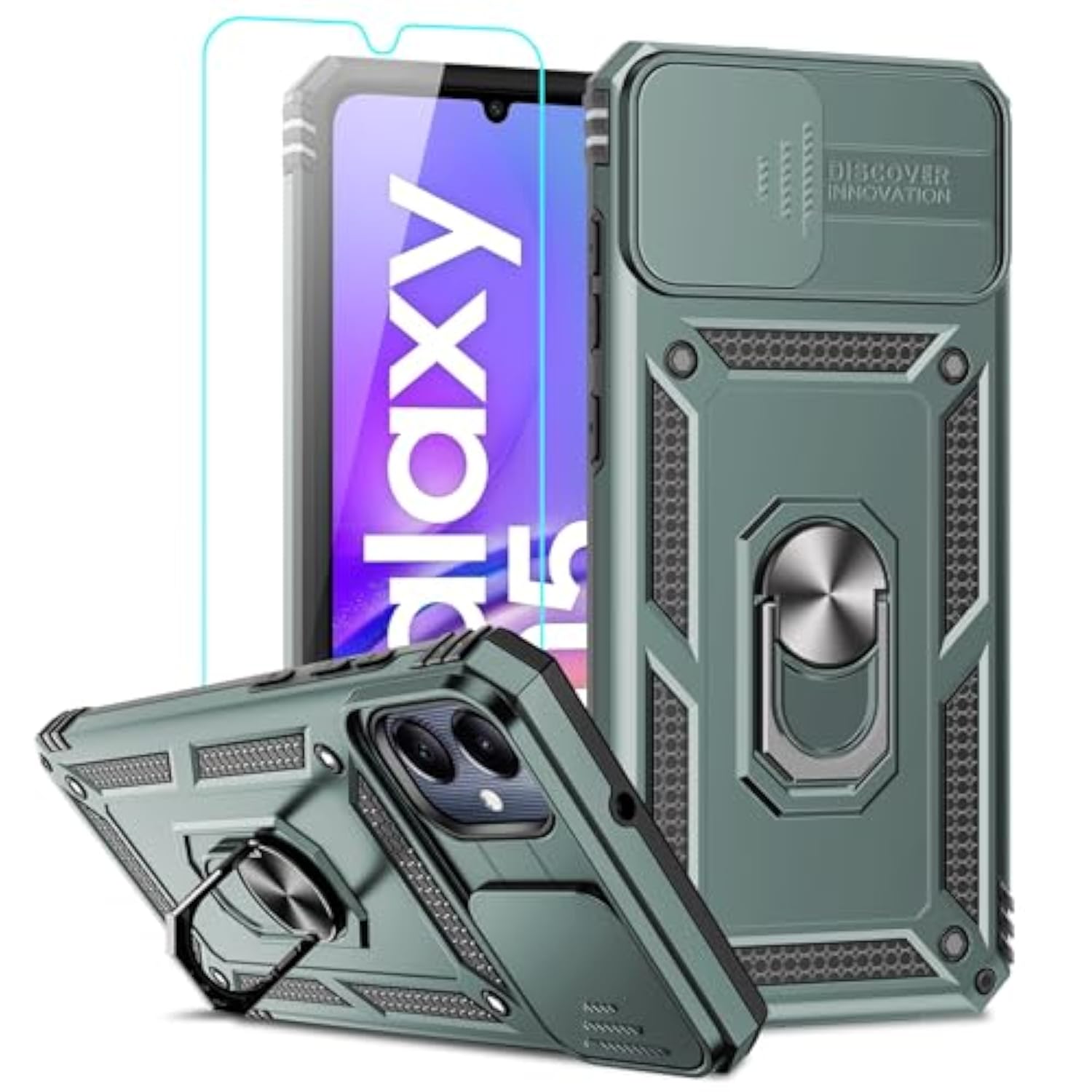 For Samsung A05 Case, A05 Phone Case With Slide Camera Cover + Tempered Glass Screen Protector, -Grade Phone Case With Metal Kickstand For Samsung Galaxy A05, Green