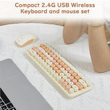 Compact Wireless Keyboard And Mouse Combo, Colorful Round Keycap, Soundless 68 Keys, Suitable For Girls And Kids, Compatible With Notebook, Pc (Milk Tea)