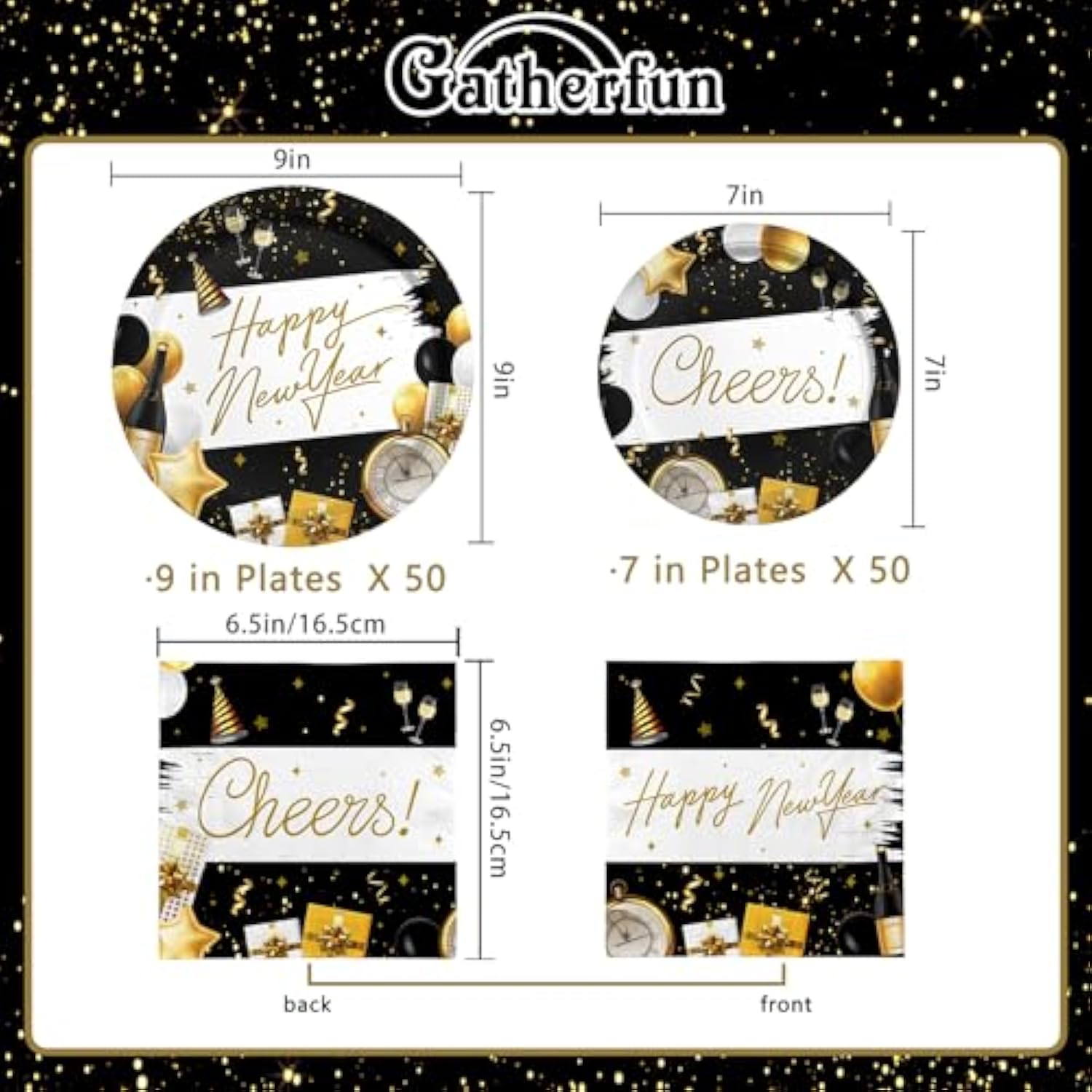 New Year Party Kit for 50 Guests with Decorative Plates and Napkins