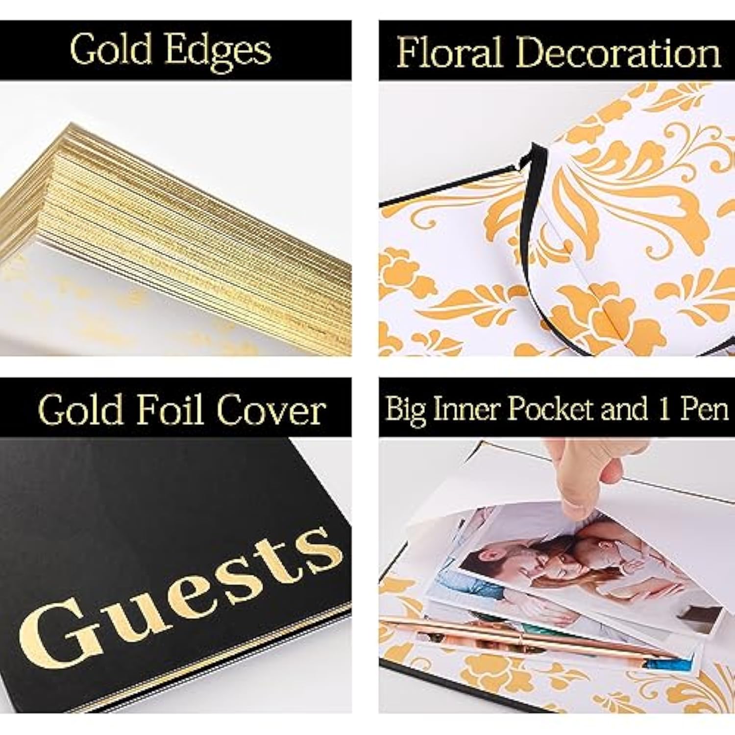 Guest Book: Premuim Keepsake For Life'S Special Events - Sign In Book For Wedding Reception, Baby Shower, Funeral And Birthday Party - 100 Pages, Leather'S Cover, Gold Foil (Black, 7" X10?)