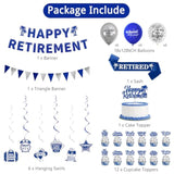 Retirement Party Decorations For Men Women, Blue Silver Happy Retirement Banner Balloons Cake Topper Hanging Swirls Kit, Blue Retired Sash For Coworker, Office Retired Party Supplies