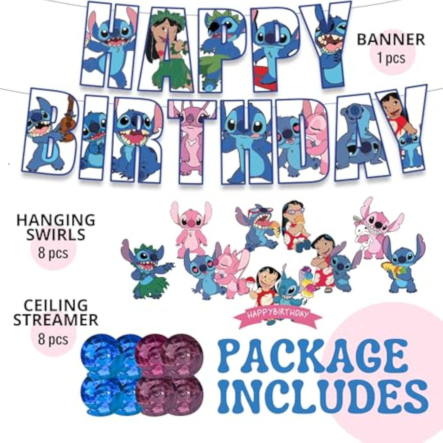 Cartoon Birthday Banner And Hanging Swirls – Cute Happy Birthday Streamers With Swirls Cartoon For Cute Decorations Party Hanging Decorations For Boys Girls