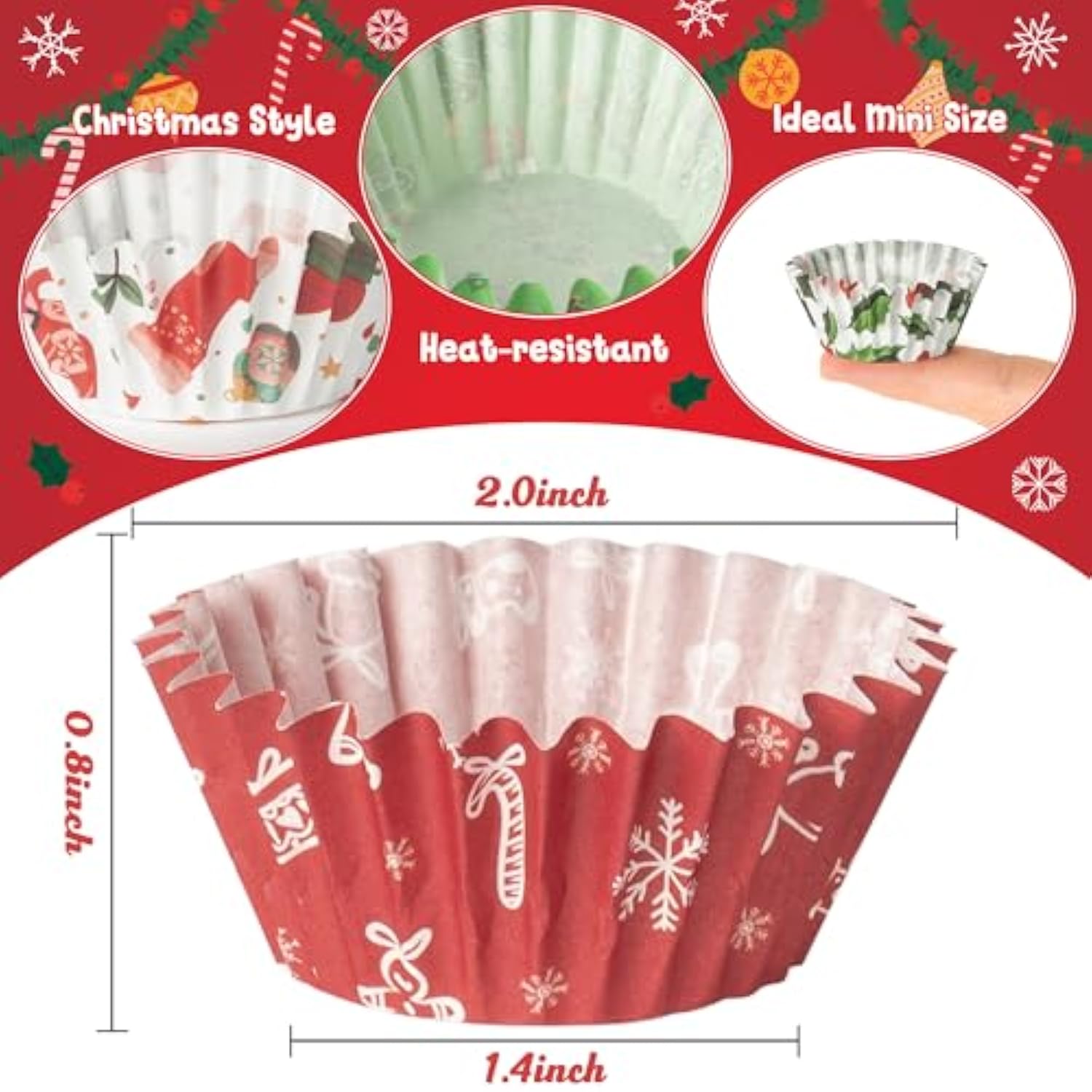 600Pcs Christmas Mini Cupcake Paper Liners, Merry Christmas Baking Cups Muffin Case Cupcakes Wrappers, Xmas Tree Santa Claus Snowman Cake Wrap Making Supplies For Xmas Eve Party (10 Styles)