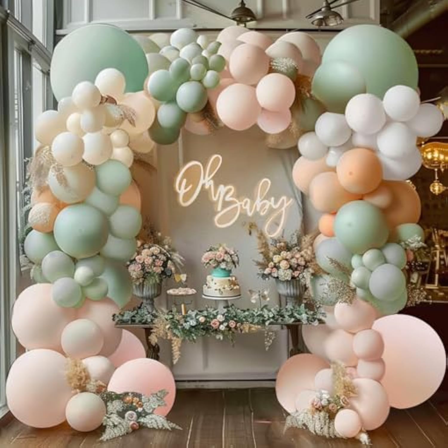 Dusty Green & Pink Balloon Arch Kit for Baby Shower, Birthday, Gender Reveal and Parties
