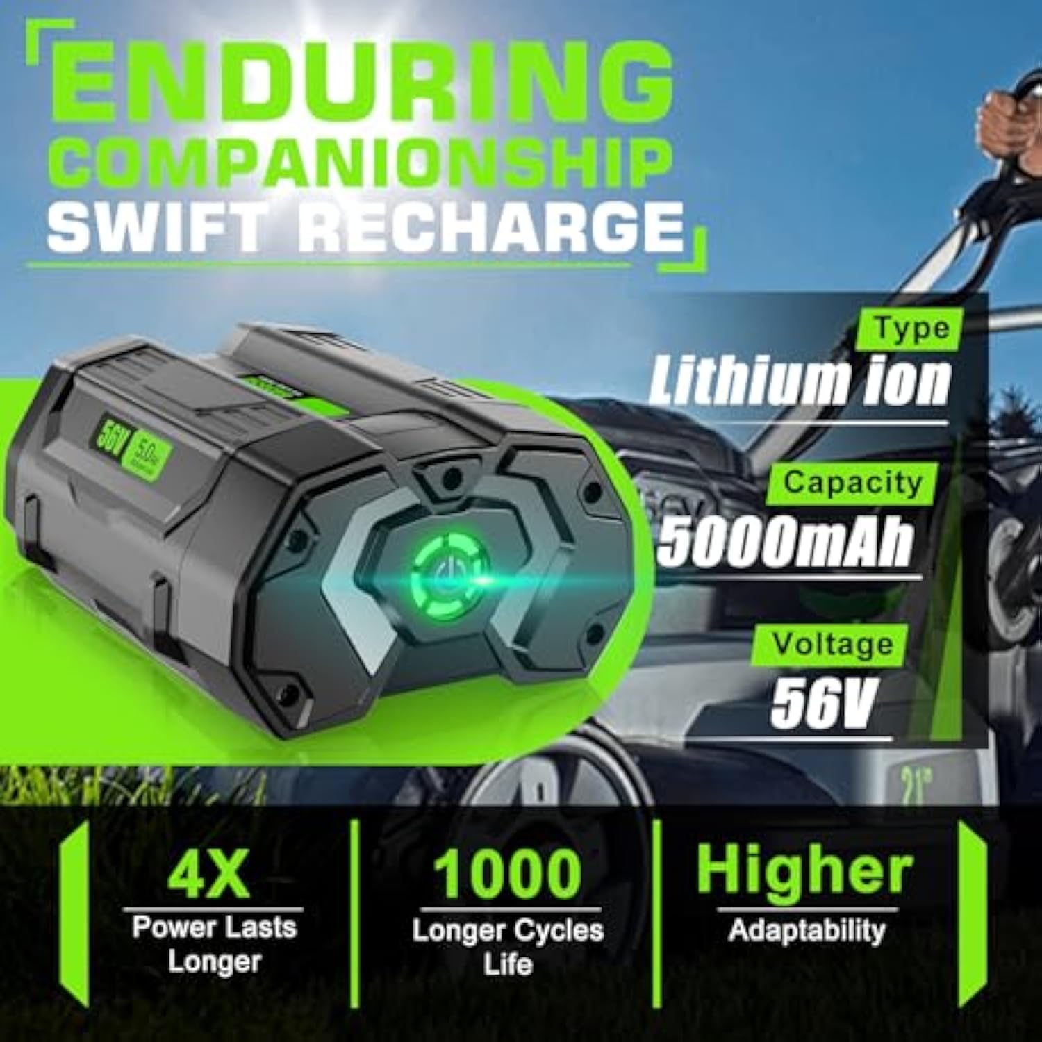 56V 5.0Ah Replacement For Ego 56V Battery Ba1400 T Ba4200 Ba1400T Compatible With All Ego 56V Power Tools-New Upgraded 4X Longer Runtime And Battery Holder