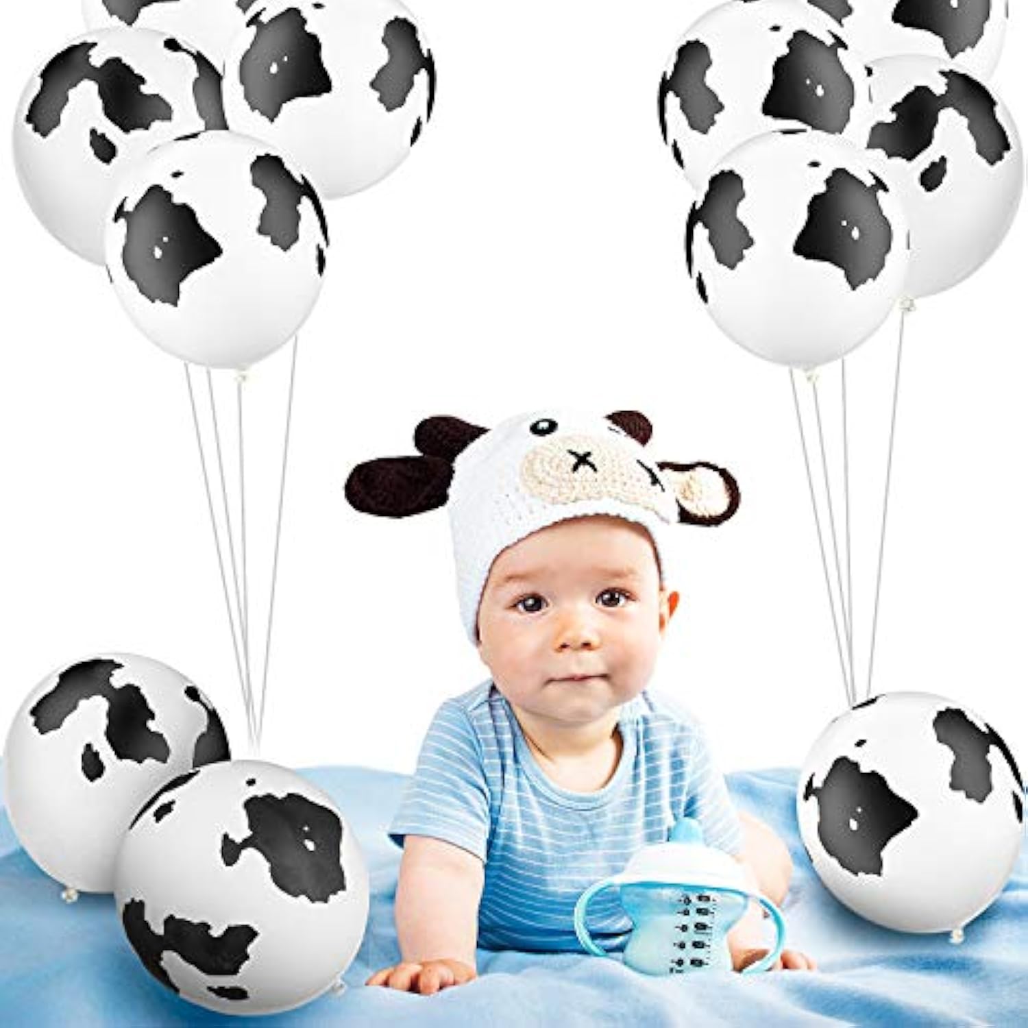 24Pack Cow Print Latex Balloons Black White Party Decorations