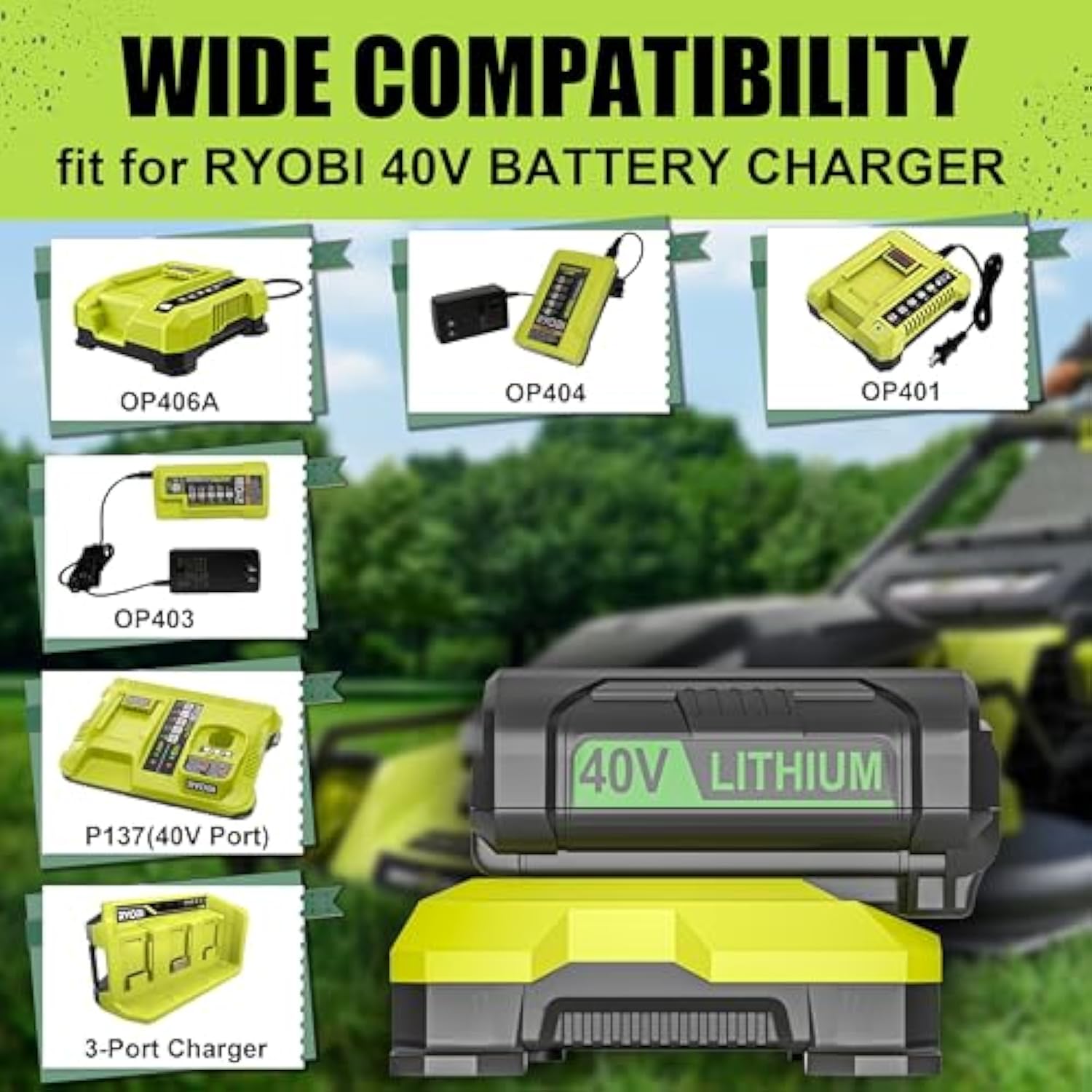 40V 6.5Ah Battery Fit For Ryobi 40V Battery, 6500Mah Replacement Battery Compatible With Ryobi 40V Tools Lithium Battery Op40601 Op40602 Op4050 Op40501 Op4040 Op40401 Op4030 Op40301 Op4026