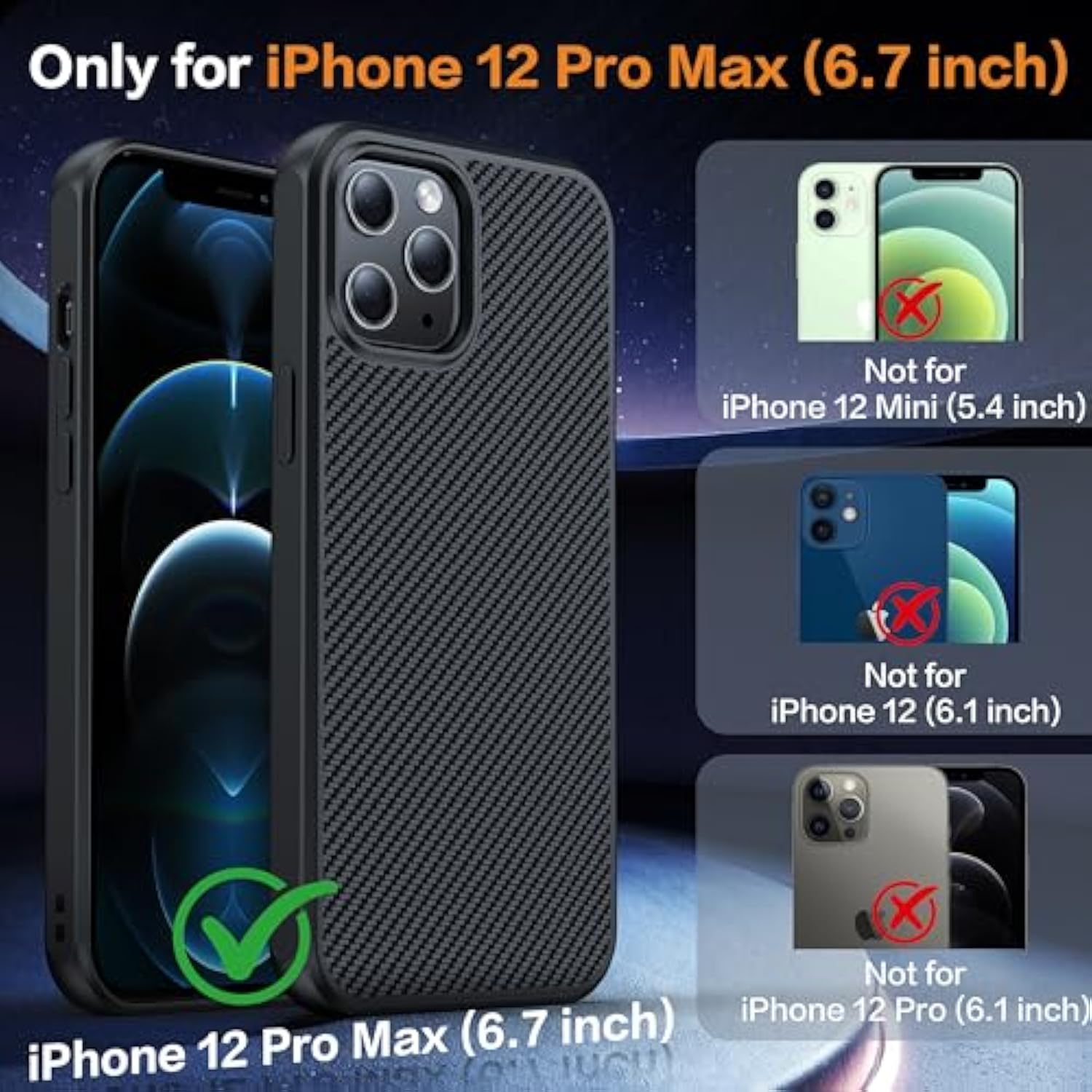 Magnetic For Iphone 12 Pro Max Case, Anti-Scratch Carbon Fiber Texture-Compatible With Magsafe - Military Grade Drop Protection - Slim Shockproof Phone Cover 6.7", Black