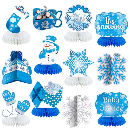 12 Pcs Winter Decorations, Winter Centerpieces Snowman Wonderland Party Supplies Snowflake Honeycomb Wonderland Centerpieces for Table Decorations Supplies