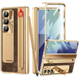For Samsung Galaxy Z Fold 7 Case With S Pen Holder & Slim Stylus, Fold7 Pu Leather Phone Case With Kickstand Built In Screen Protector Camera Protector Protective Cover For Z Fold7 Gold+Coffee