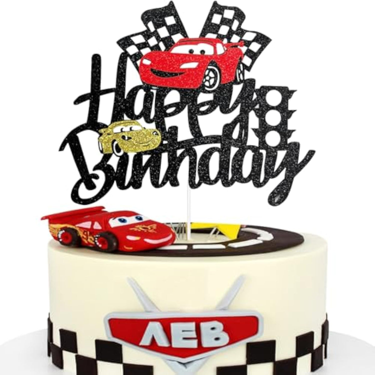 Car Birthday Cake Topper Race Car Cake Decoration For Boy Girl Man Racing Car Checkered Flag Themed Birthday Party Supplies Double Sided