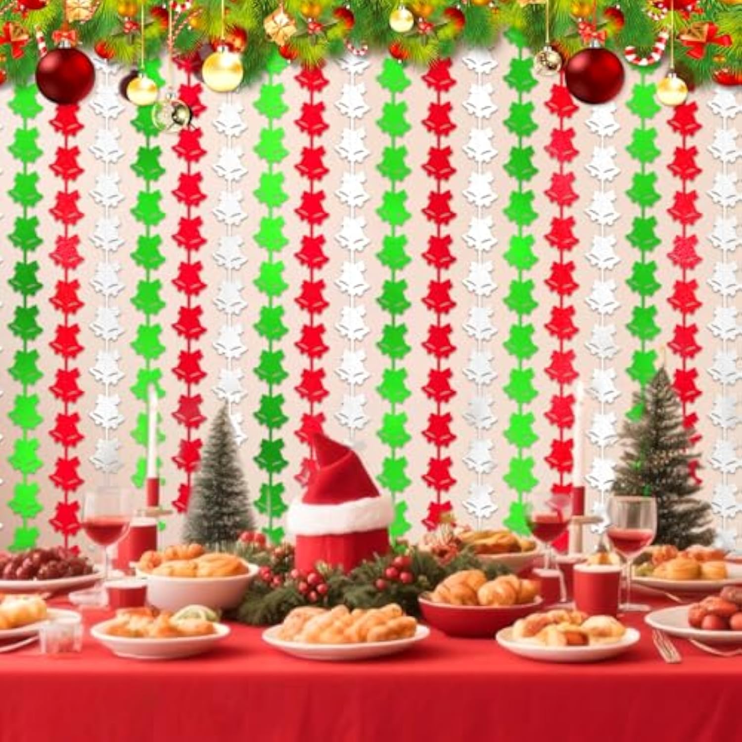 2-Pack Christmas Foil Fringe Curtains with Balloons, Bell Tinsel Party Backdrop