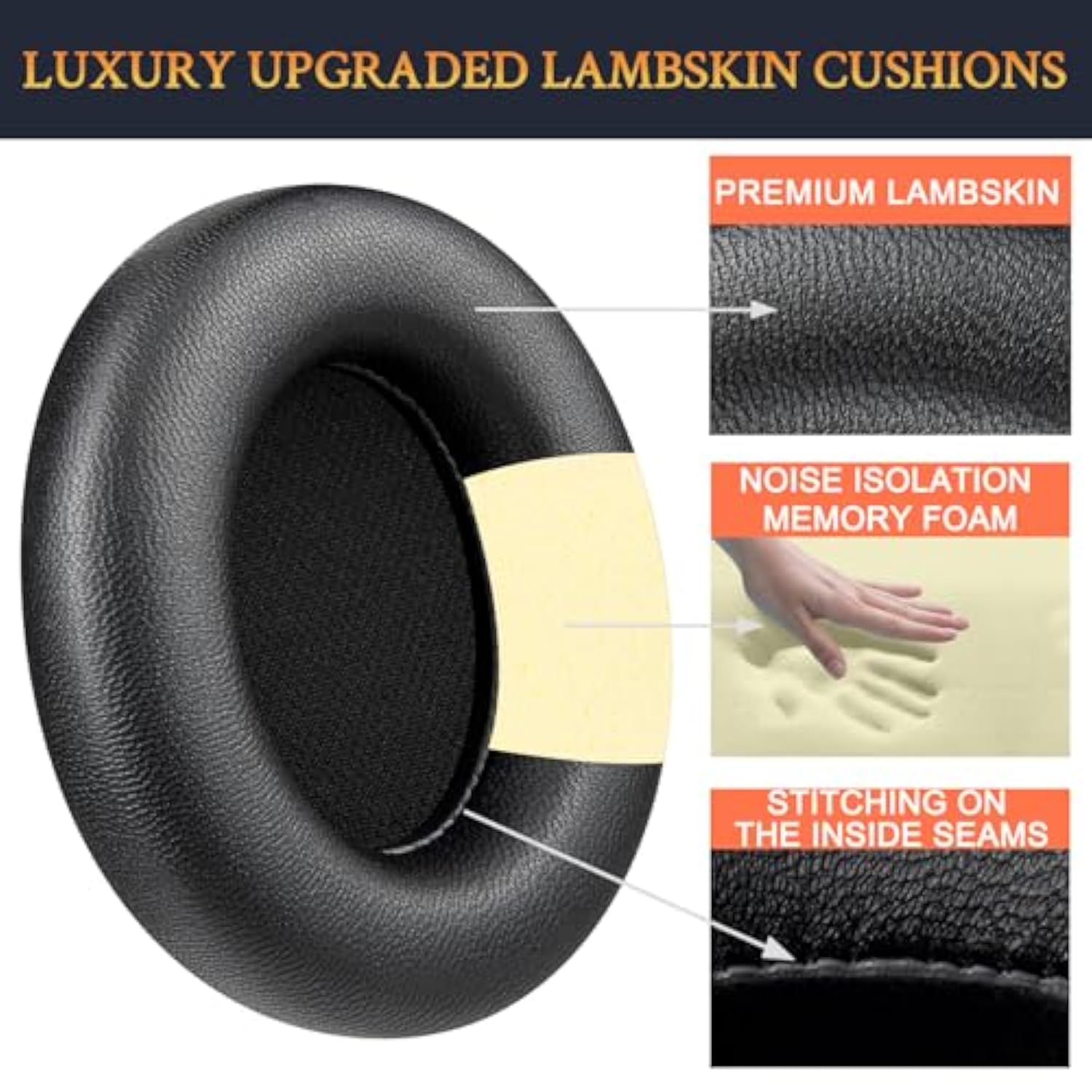 Lambskin Replacement Earpads For Beats Studio Pro Wireless Noise Cancelling Headphones, Cushions Ear Pads With High-Density Noise Isolation Foam - Black