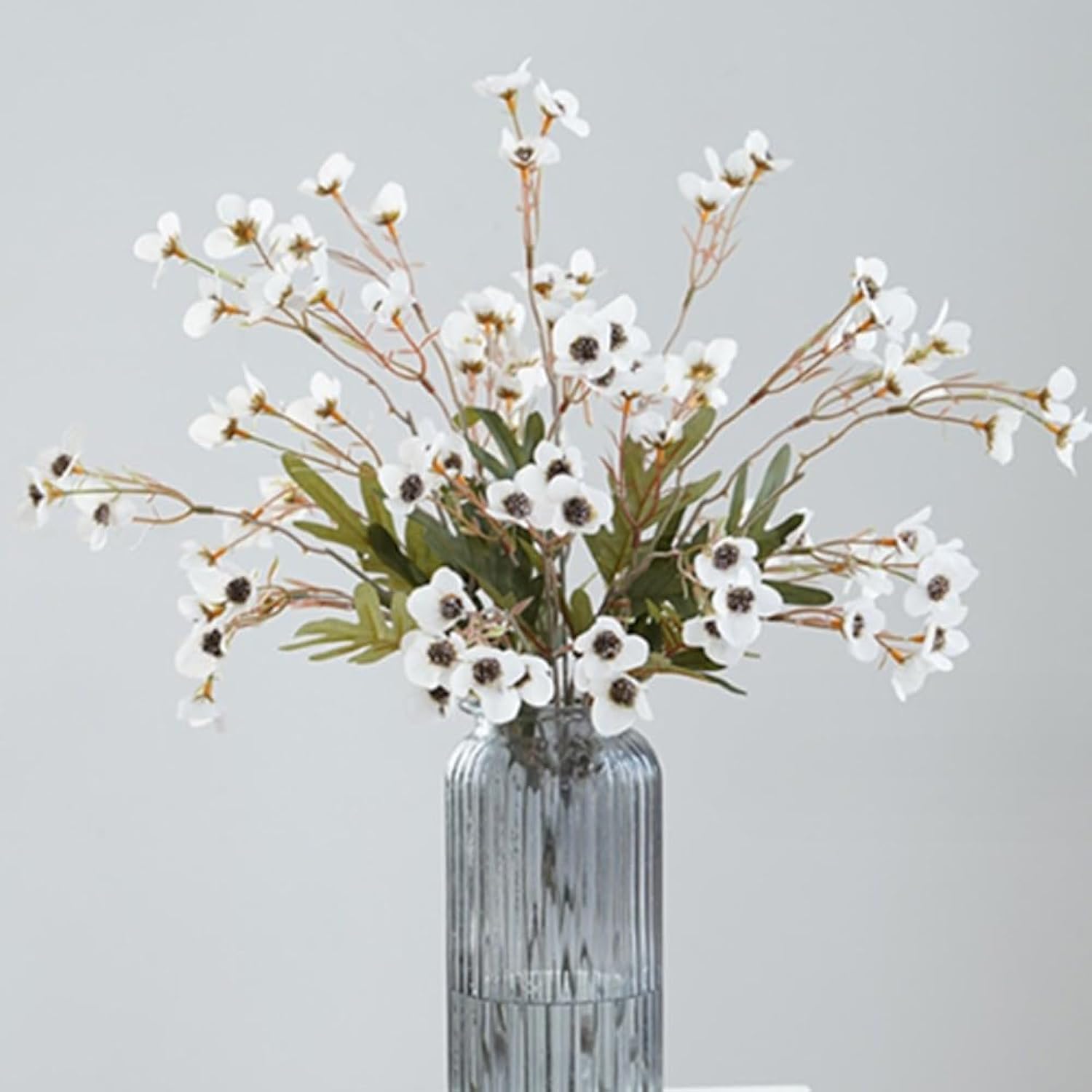 22.8 '' Long 6 Pcs Faux Plum Blossom Artificial Plum Flowers Fake Plum Branches Long Stem Silk Autumn White Plum Silk Simulation Flower Floral Arrangement For Home Wedding Table Decoration Party