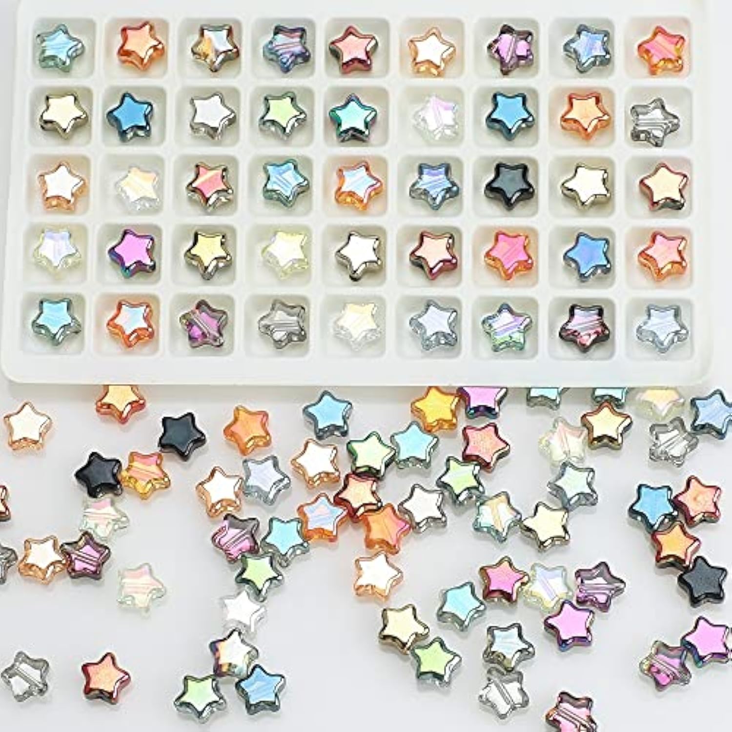 200PCS 8mm Colorful Glass Star Beads for DIY Bracelets & Jewelry Making