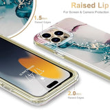 For Iphone 15 Pro Max Case With Built-In Screen Protector,Durable Cover With Fashionable Designs For Women Girls,Protective Phone Case 6.7" Turquoise Pink Marble