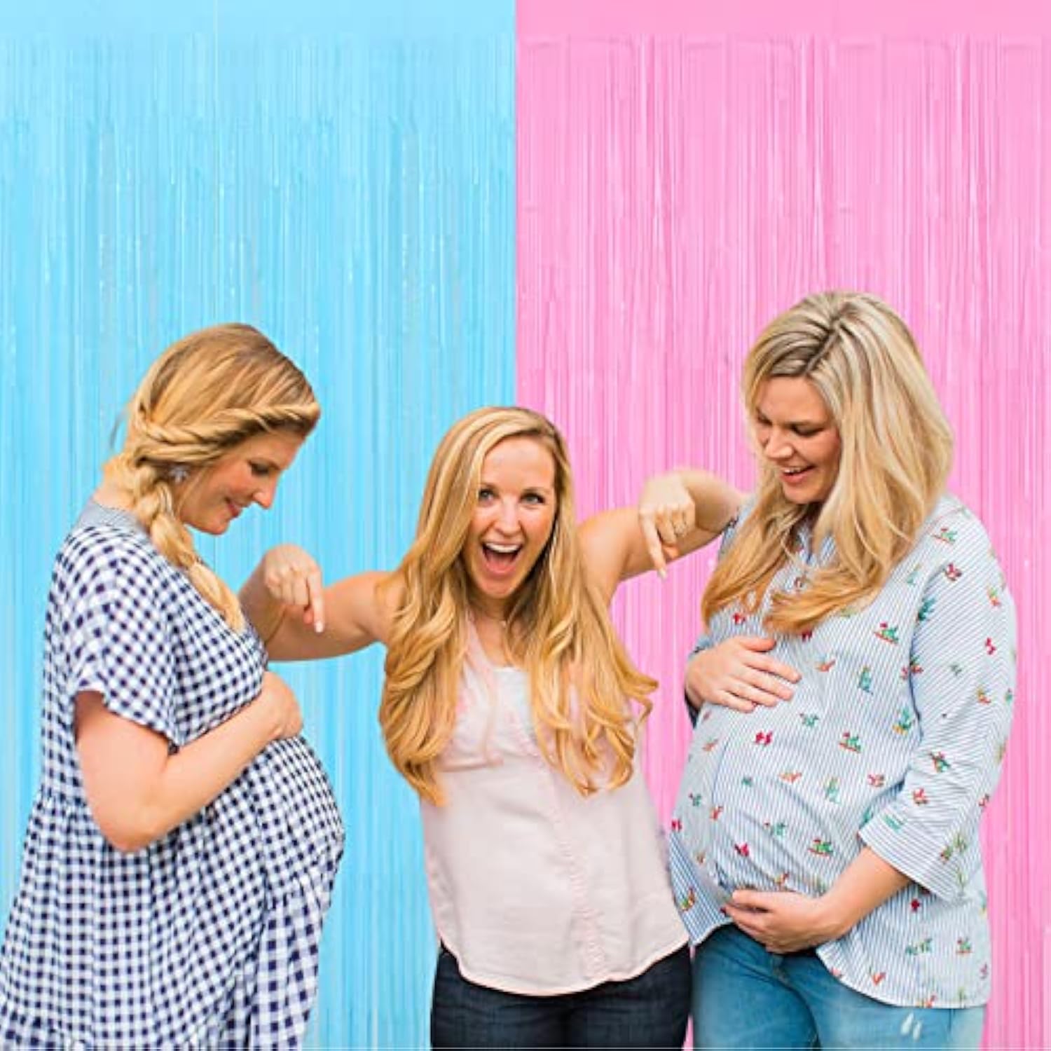 4 Pack 3.2Ft X 8.2Ft Pink Blue Fringe Curtain Backdrop, Metallic Tinsel Foil Fringe Streamers Curtains Background For Photo Booth Wedding Gender Reveal Backdrop Boy Or Girl Birthday Party Decoration