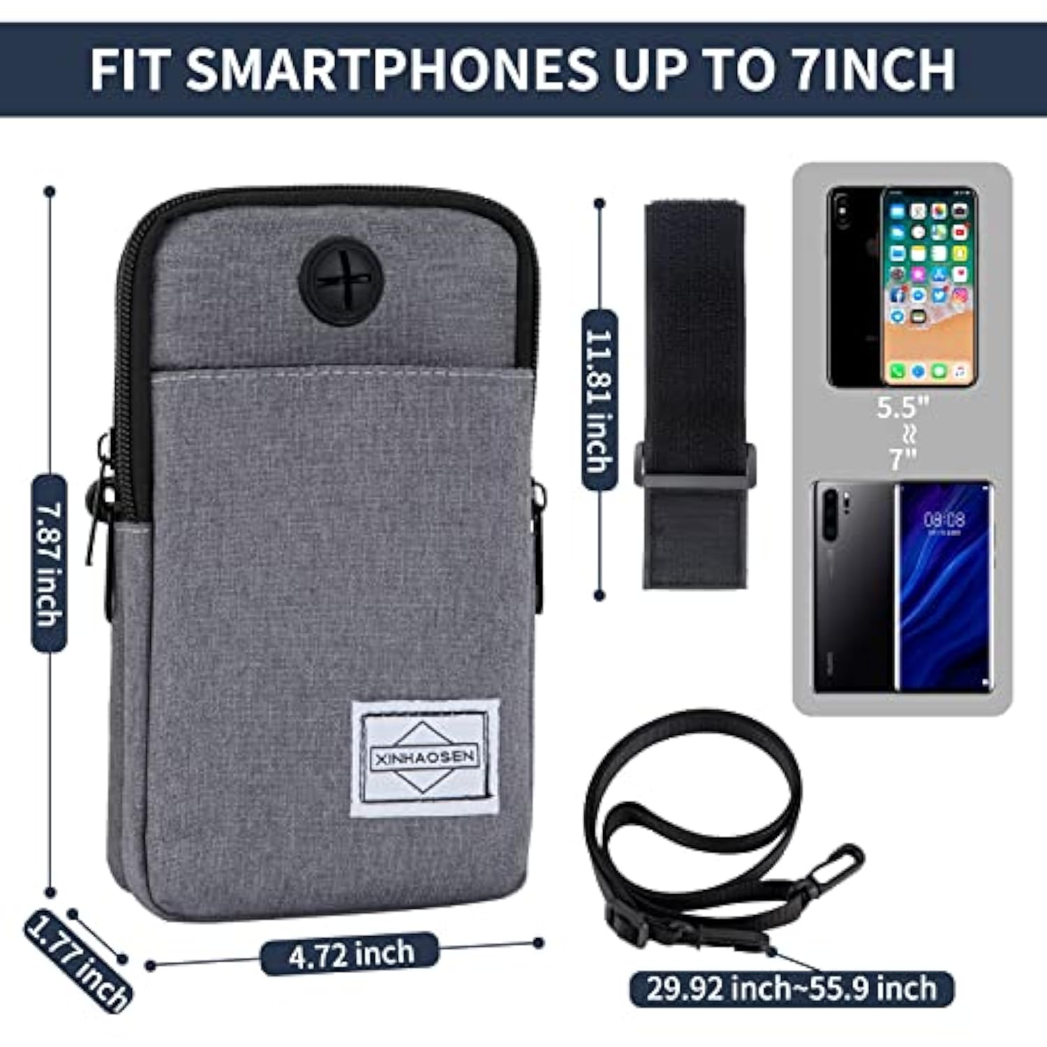 Cell Phone Purse Waist Pack Bag Travel Crossbody Bag Wristband Sport Armband Wallet With Removable Shoulder Strap (Black)