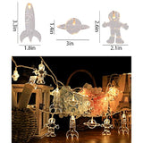 20 Led Children'S Room Led String Light 10Ft Astronaut Spaceship Rocket Pendants Kids Bedroom String Lights, Wall Window