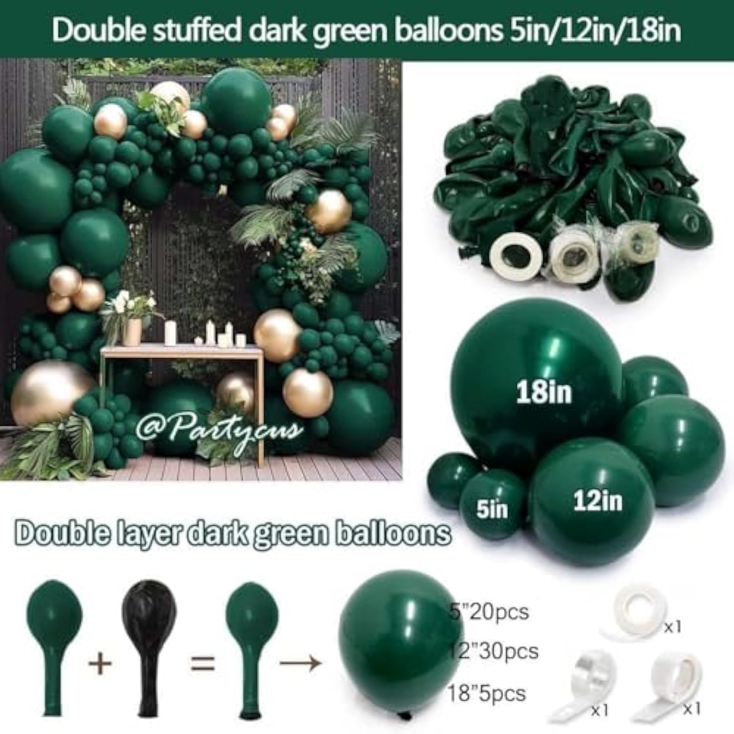 Emerald Green Balloon Garland Arch Kit for Birthday, Baby Shower, Graduation Decor
