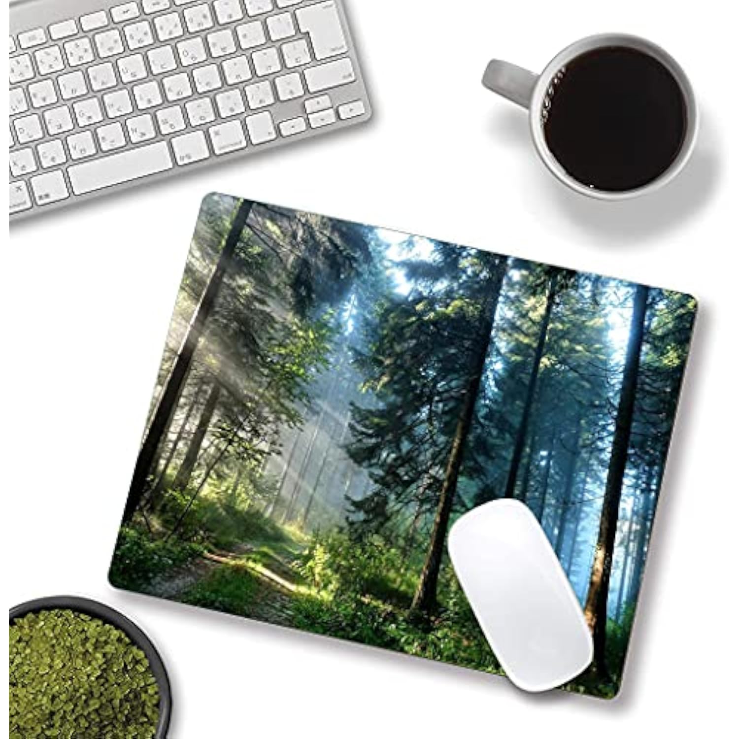 Forest Mouse Pad, Natural Scenery Mouse Pad Custom Design, Square Waterproof Mouse Pad Non-Slip Rubber Base Mousepads For Office Laptop, 9.5X7.9X0.12 Inch, Nature Misty Forest