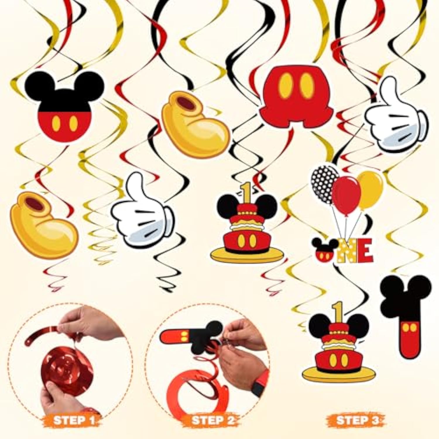 Red 1St Birthday Hanging Swirl Decorations, Mouse Birthday Party Ceiling Streamers, Mouse Theme Party Supplies, Party Favors For Boys Kids(38 Pcs)