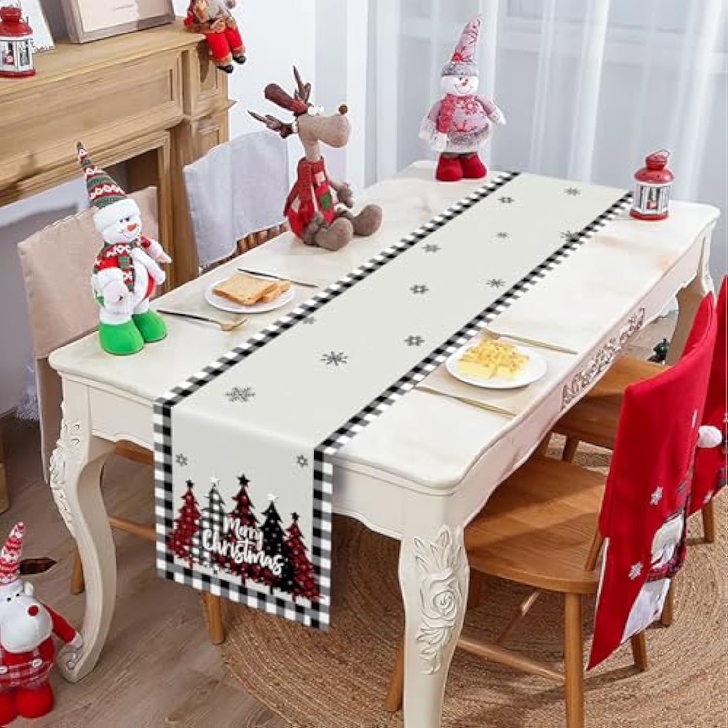 Xmas Table Runner For Buffalo Plaid Christmas Decorations, Merry Christmas Tree Table Runner, Christmas Table Runners 72 Inches Long, Winter Table Runners For Christmas Table Decorations (Tree)