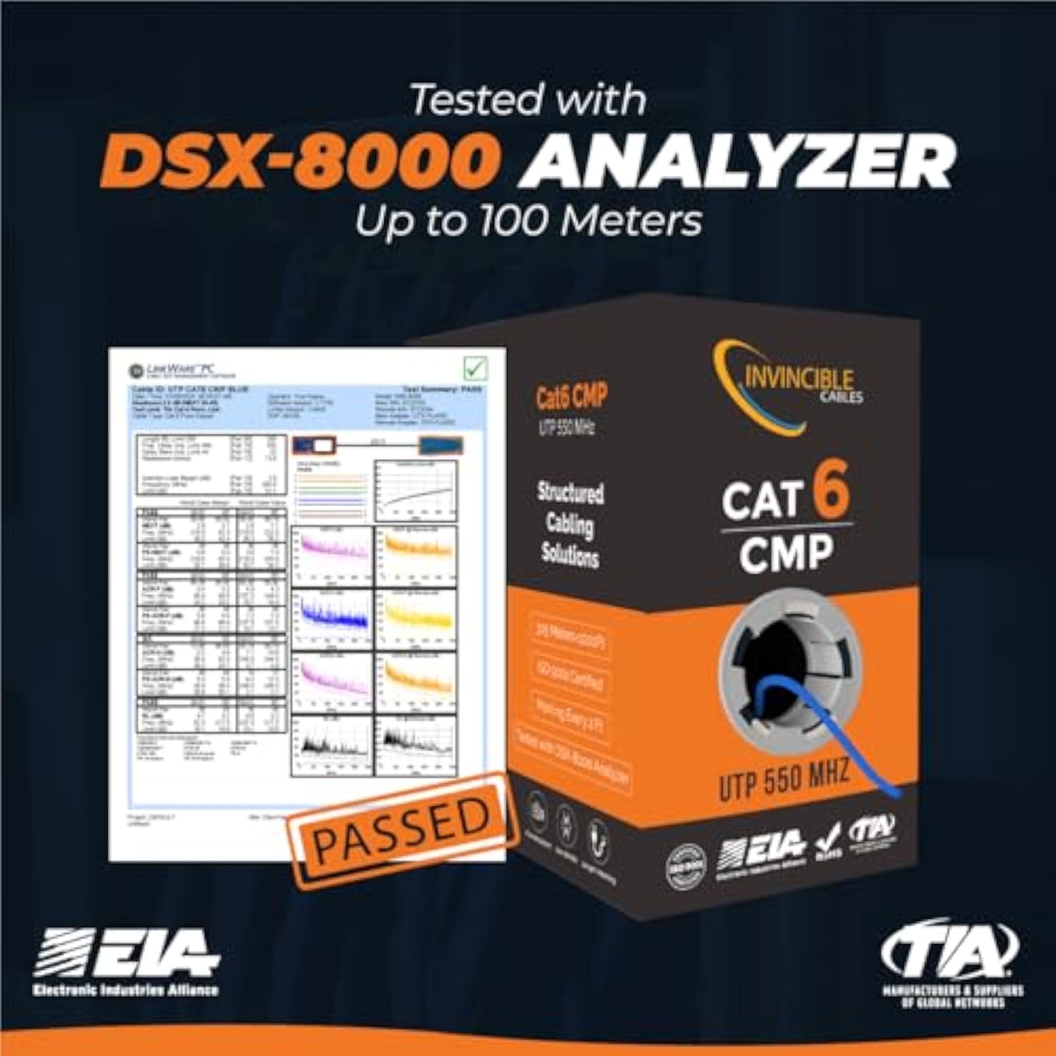 Cat6 Plenum (Cmp) 1000Ft Cable | 550 Mhz, 23Awg 4 Pair, Utp | Fluke Dtx-1800 A