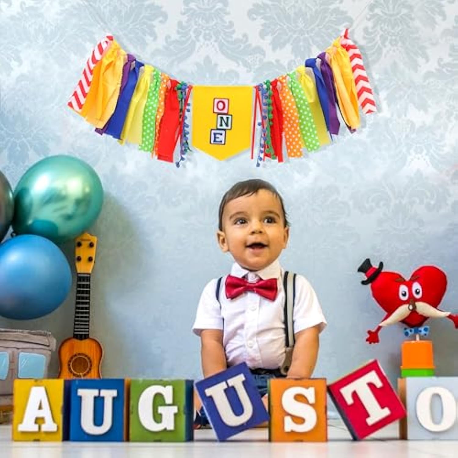 Letter Blocks High Chair Banner, 1st Birthday Decorations, Cake Smash Photo Props