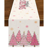 Pink Christmas Table Runner Merry Xmas Tree Winter Holiday Party Decoration Seasonal Home Kitchen Dining Room Island Decor (13" X 72")
