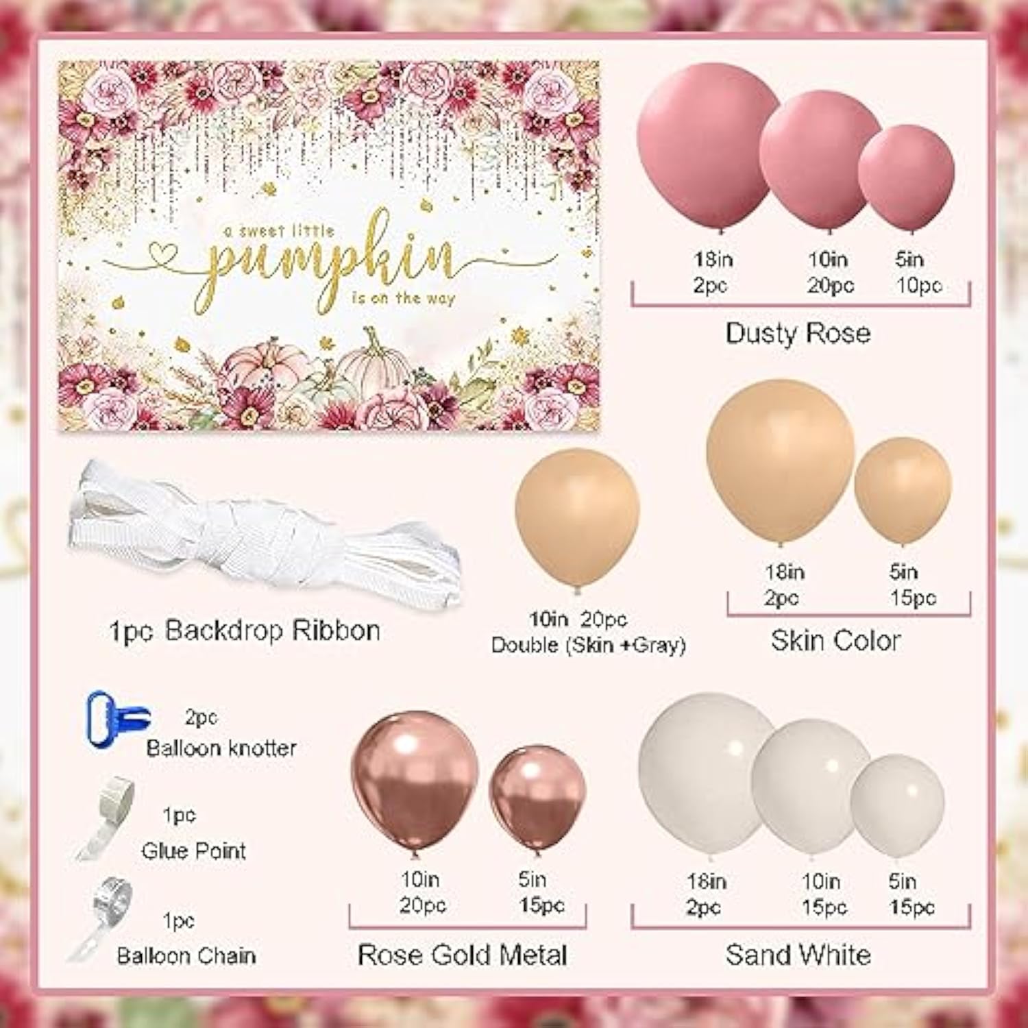 156 Pcs Boho Pumpkin Baby Shower Balloon Arch Kit Pink Sand White Balloons Decor