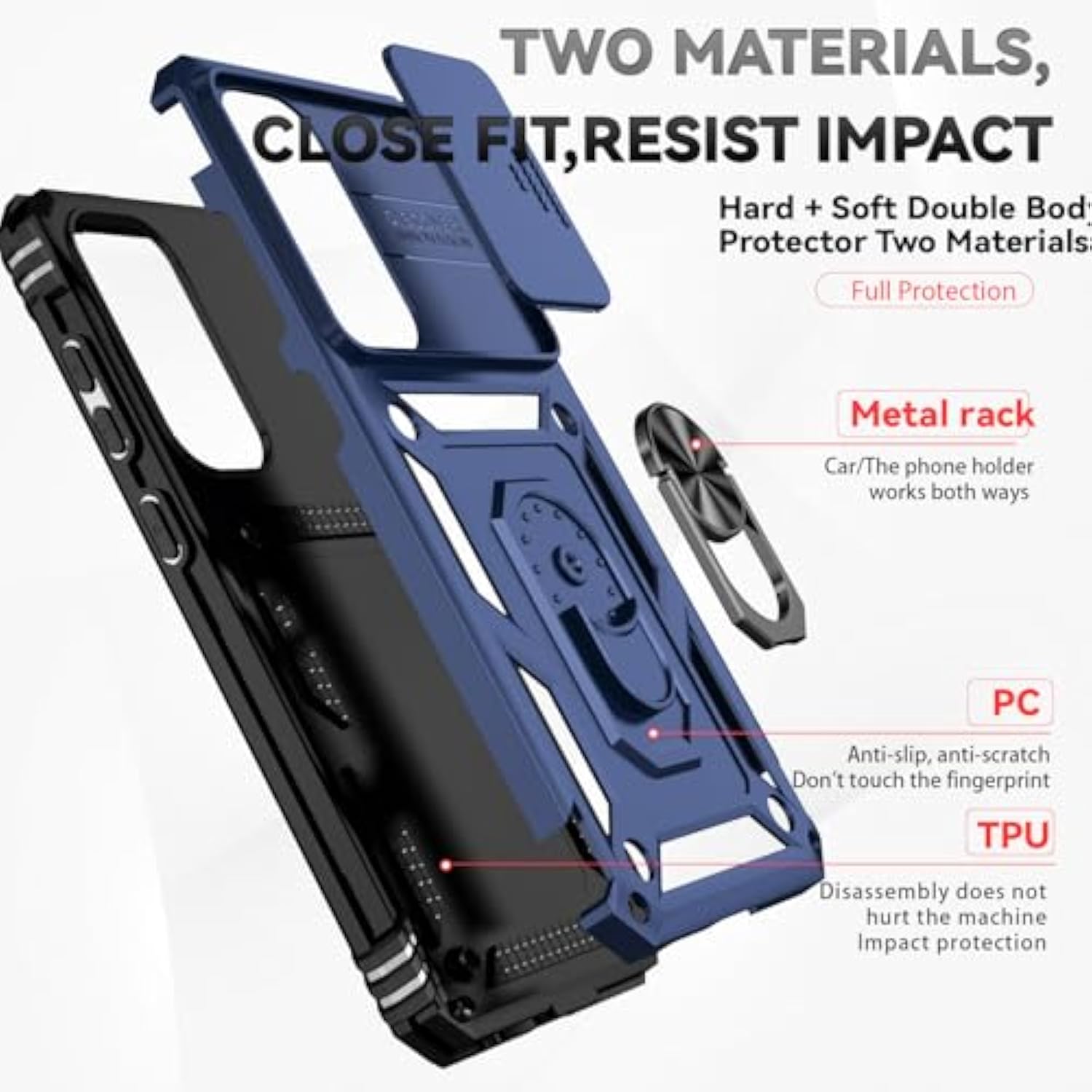Samsung Galaxy S24 FE Case with Camera Cover HD Screen Protector Blue