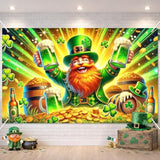 St. Patrick’S Day Banner Green Party Banner Backdrop With Irish Style Character Clover Gold Coins Celebration Banner For Happy St. Patrick’S Day Decorations Photo Background Wall Hanging 71X43 Inch
