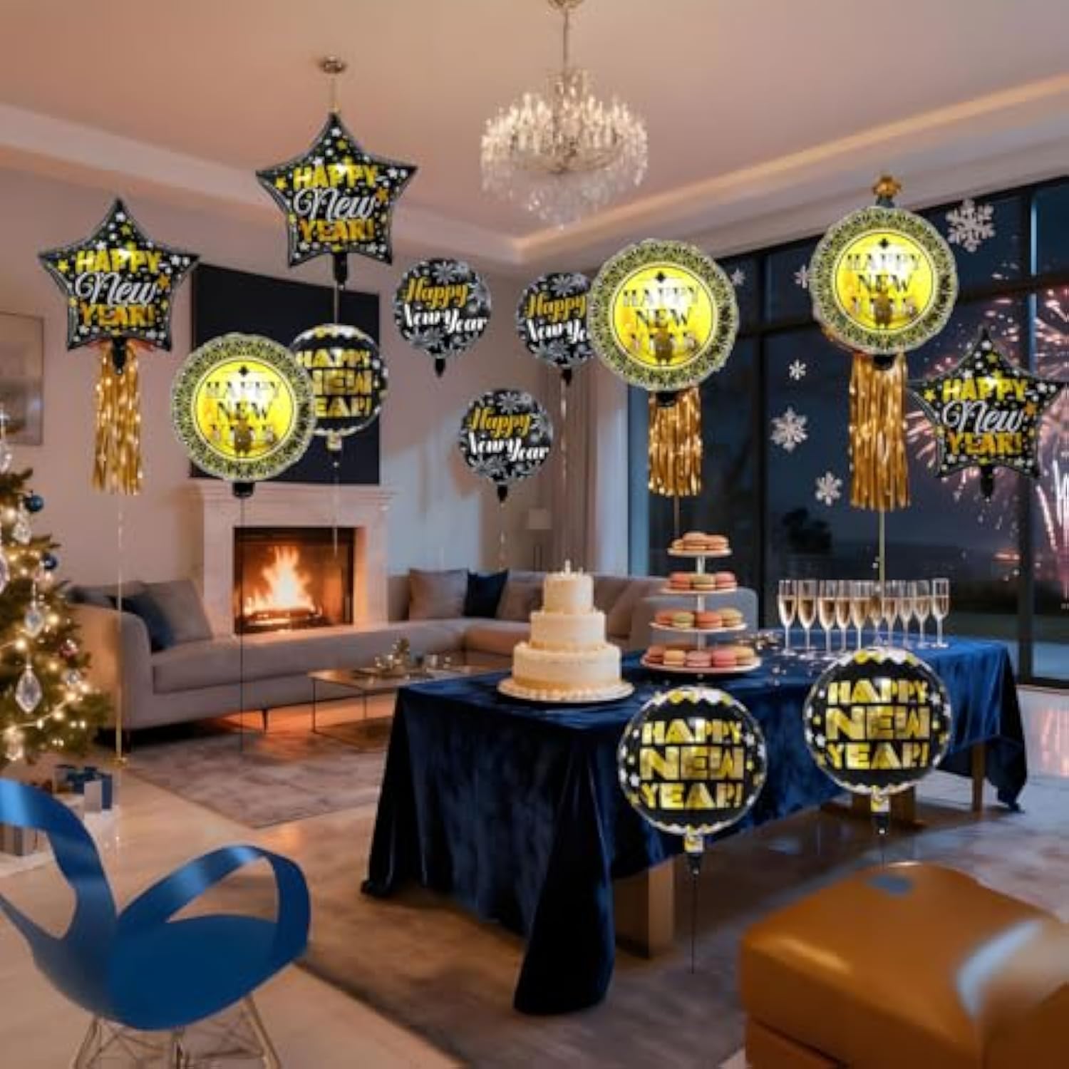 12pc Happy New Year Star Balloons 18-Inch 2026 Mylar Party Decorations