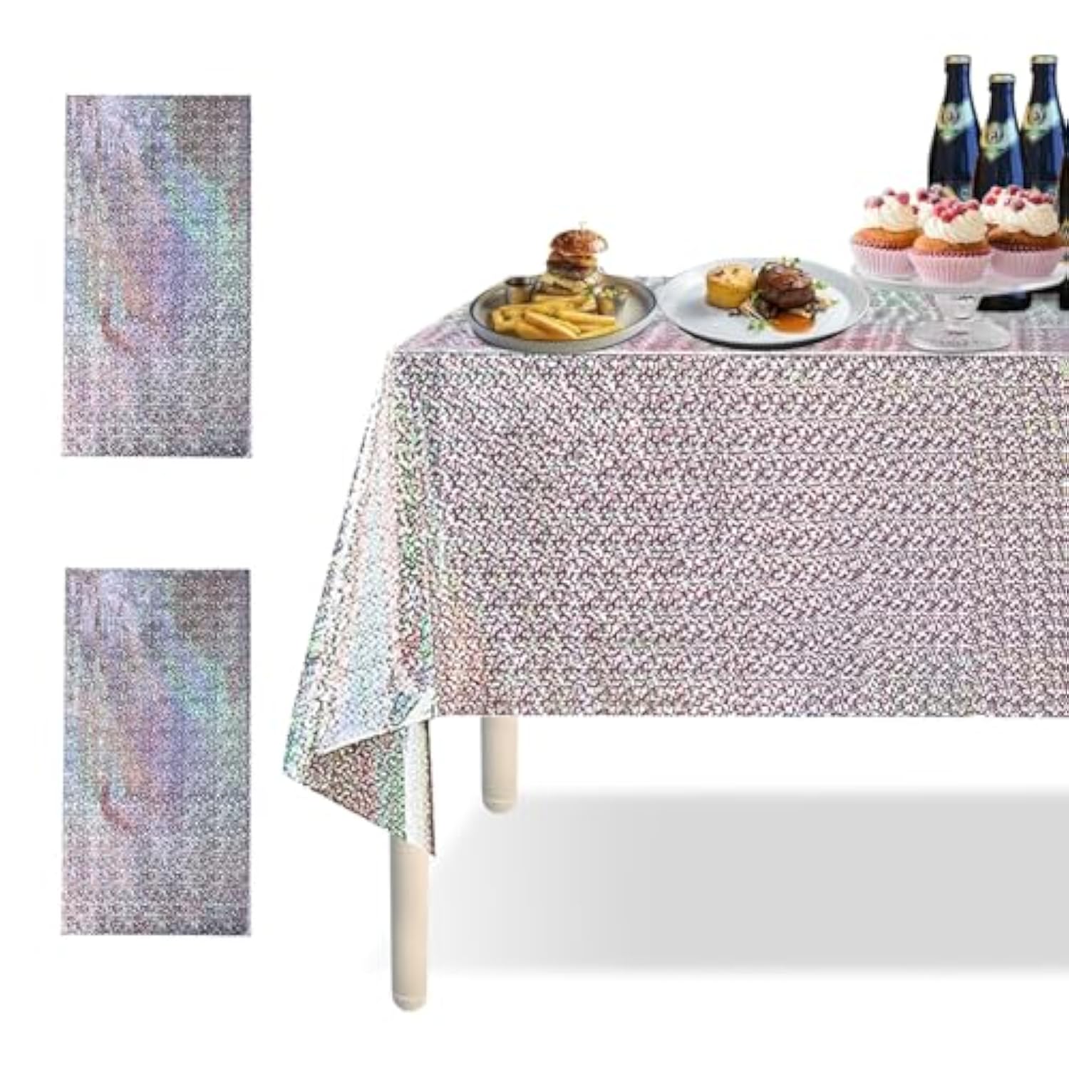 Silver Tablecloth Cover For Party Iridescent Plastic Tablecloths Disposable Laser Rectangle Table Covers Foil Tablecloth Party New Year Birthday Bridal Wedding Decoration (Silver, 2)