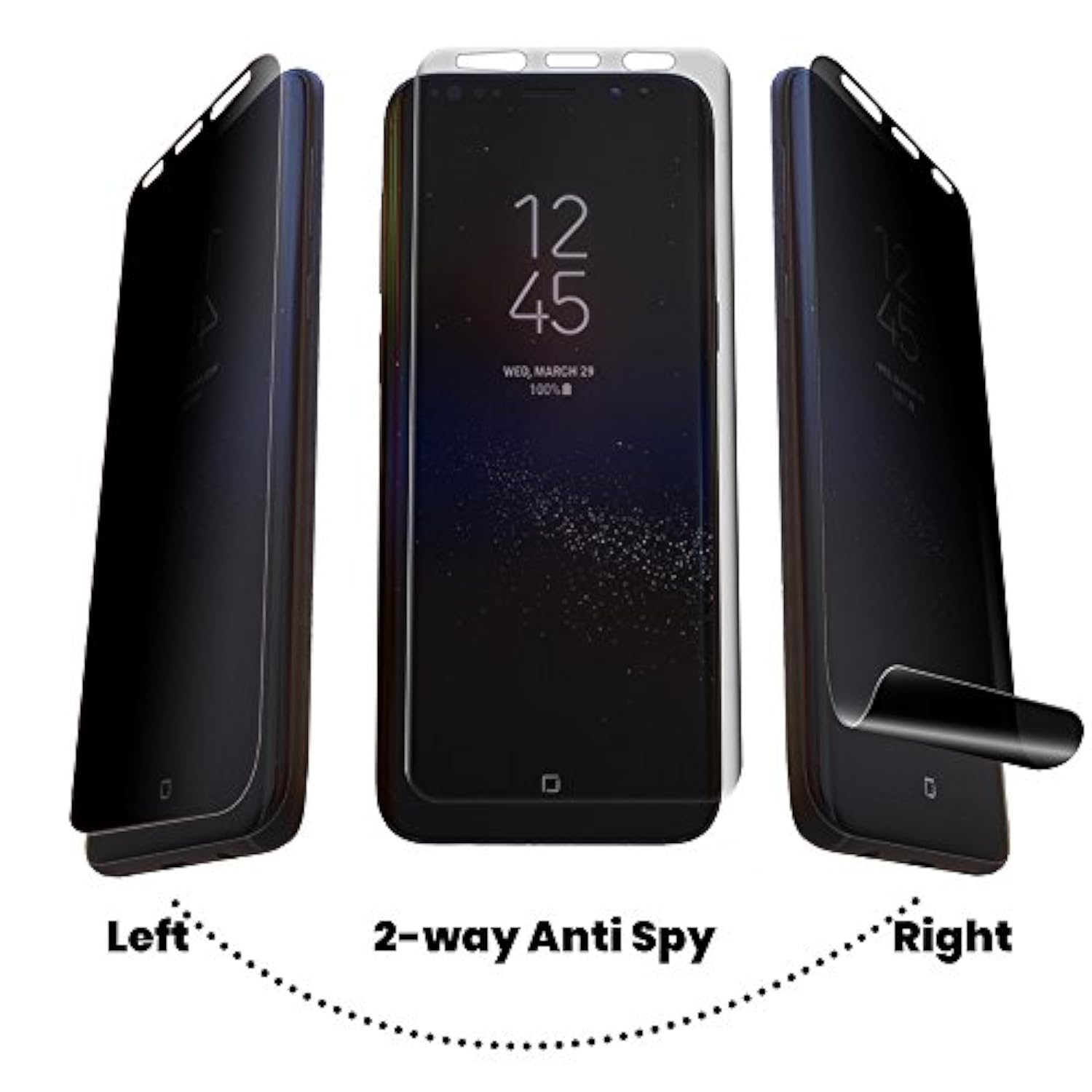 Galaxy S9 Plus Screen Protector Privacy 2-Way Anti Spy (2 Pack) Curve Fit Soft Film (Not Tempered Glass) For Samsung S9+ With 1-Pack Back Skin Protector