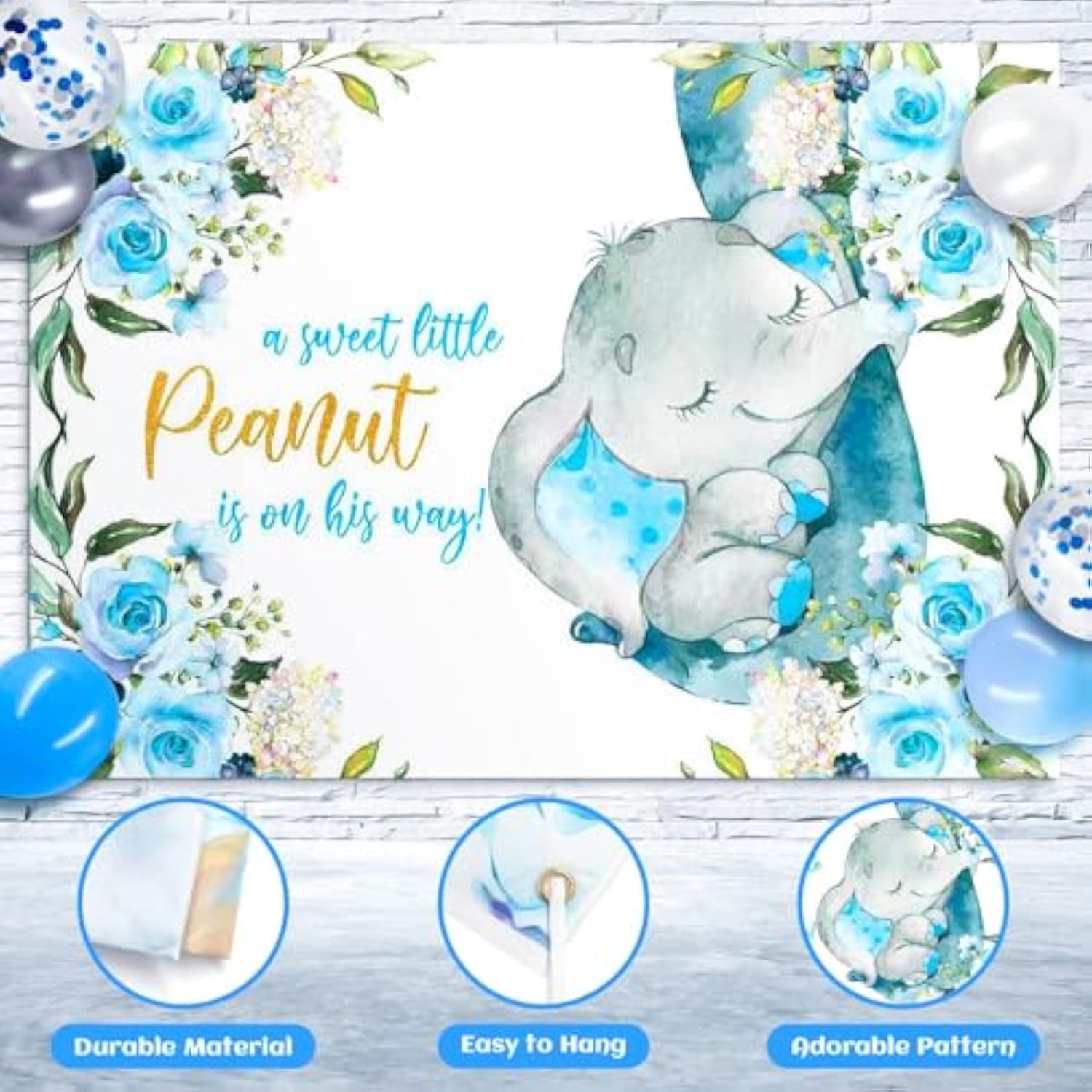 94 Pcs Baby Shower Decorations For Boy, 5 Pcs White Balloon Boxes, 70 Pcs Latex Balloons, Blue Elephant Theme Baby Shower Decorations Gender Reveal Party Supplies