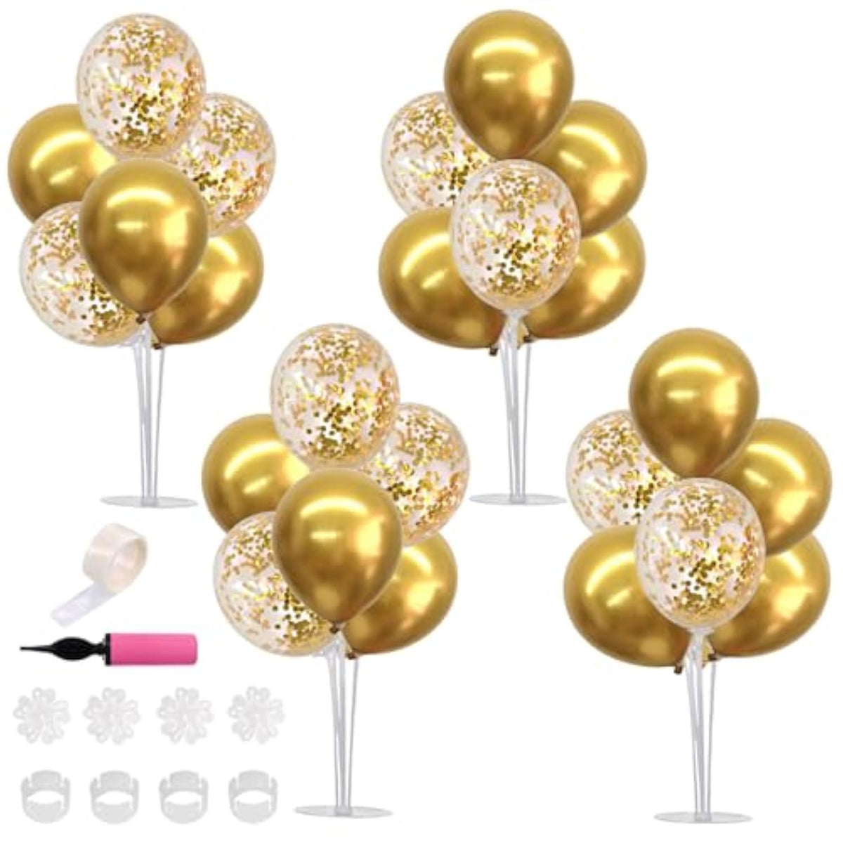 4 Gold Balloon Centerpiece Stands – Table Decoration Kit for Milestone Birthdays & 2025 Events