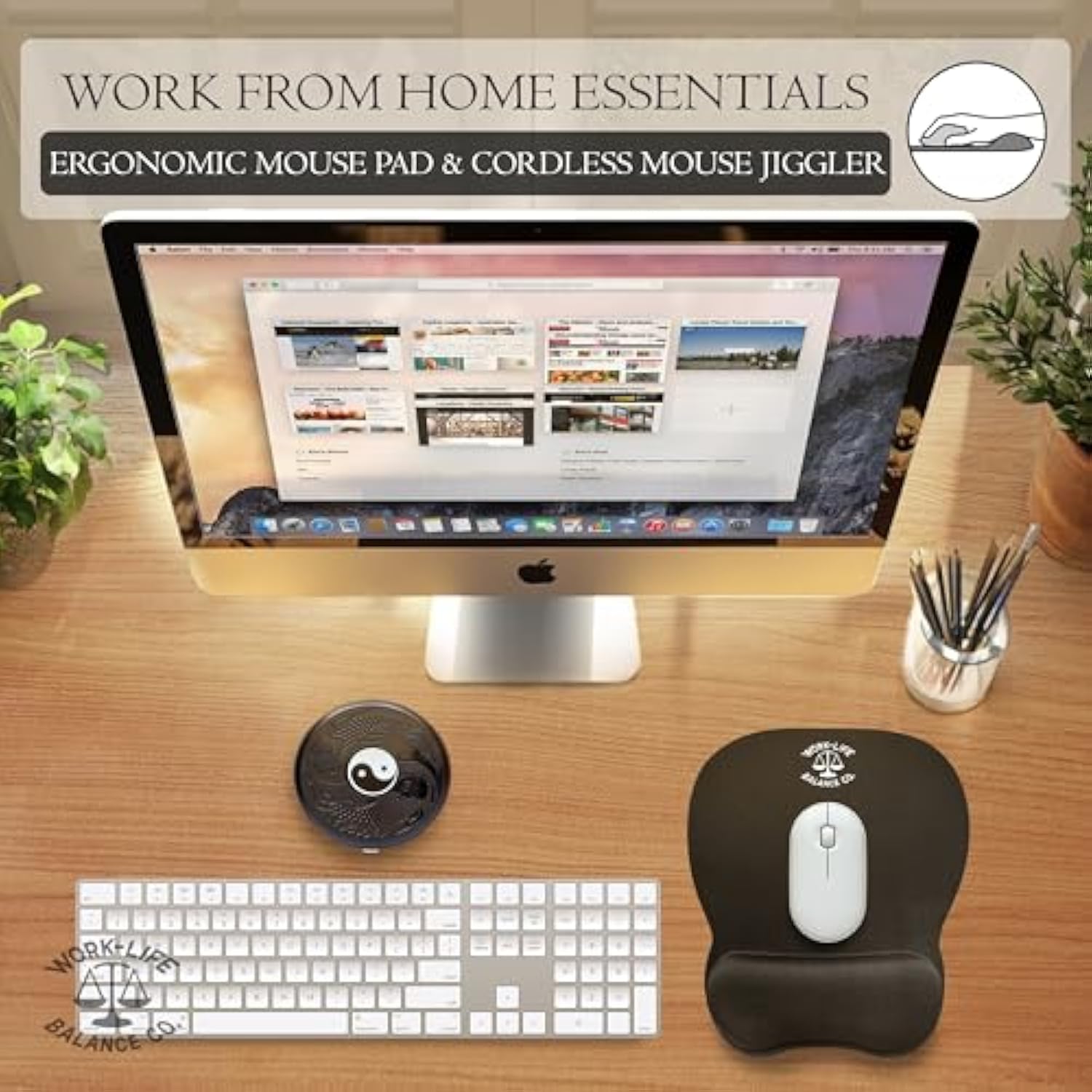 Mouse Pad And Mouse Jiggler Combo, Ergonomic Mouse Pad With Memory Foam Wrist Support, Pain Relief, Portable Mousepad For Computer, Laptop, Office, Home Or Travel, Non-Slip Base, Waterproof Surface