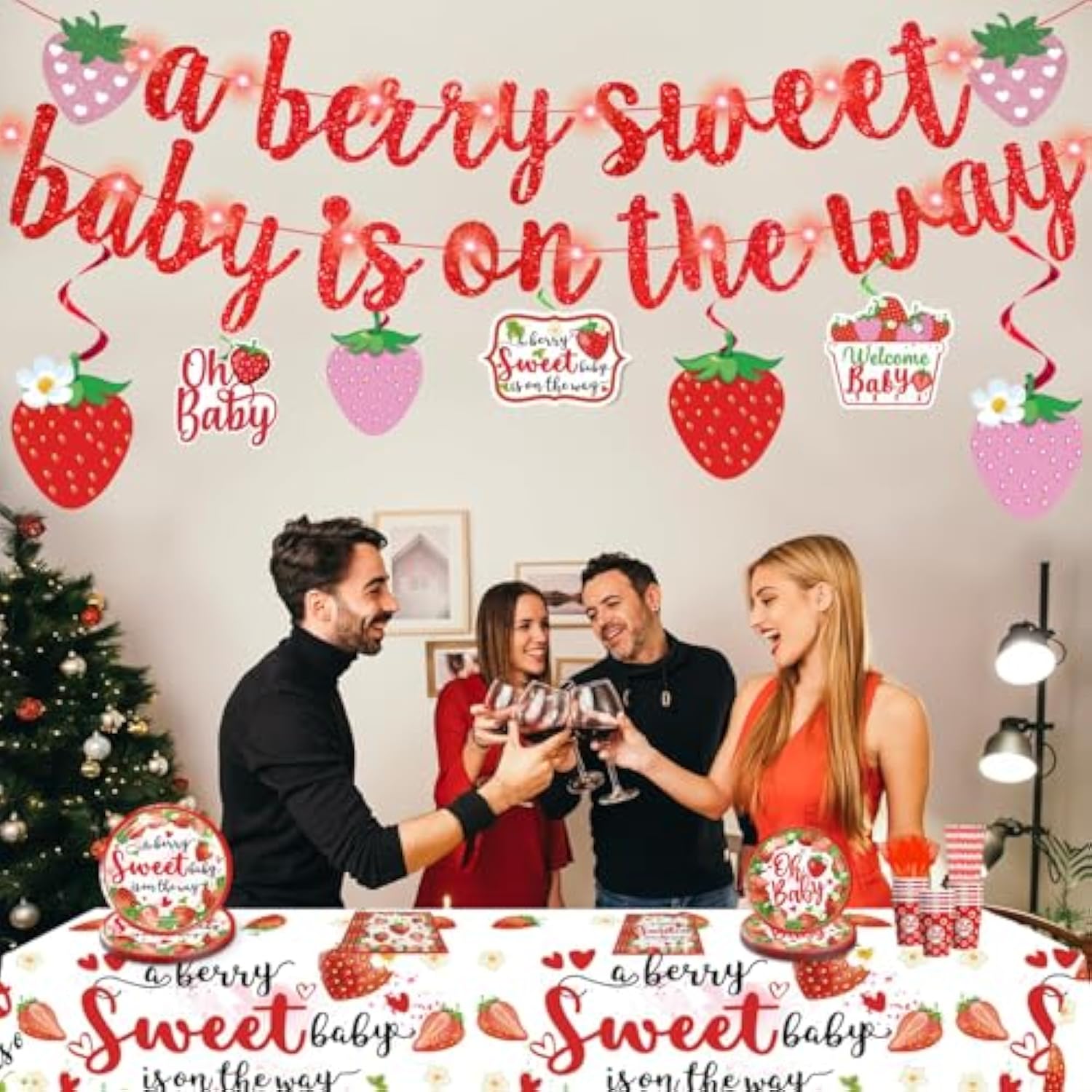 177pcs Berry Sweet Baby Shower Set – Banner, Tableware & Swirls for Girl