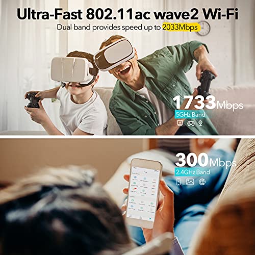 Wifi Router- Ac2100 Dual-Band Smart Wi-Fi Router Upgrades To 2033 Mbps (5G) High-Speed, Features Mu-Mimo, 4 Gigabit Lan Ports, One Ssid, Parental Control, Internet Security For Video & Gaming