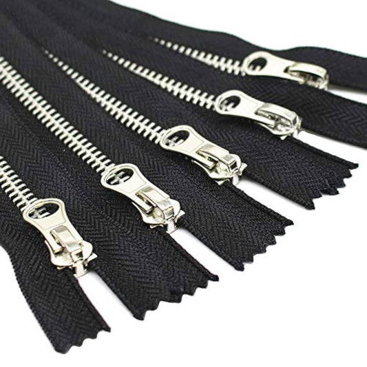 5Pcs 16 Inch Silver Metal Zippers Bulk #5 Close End Metal Zippers For