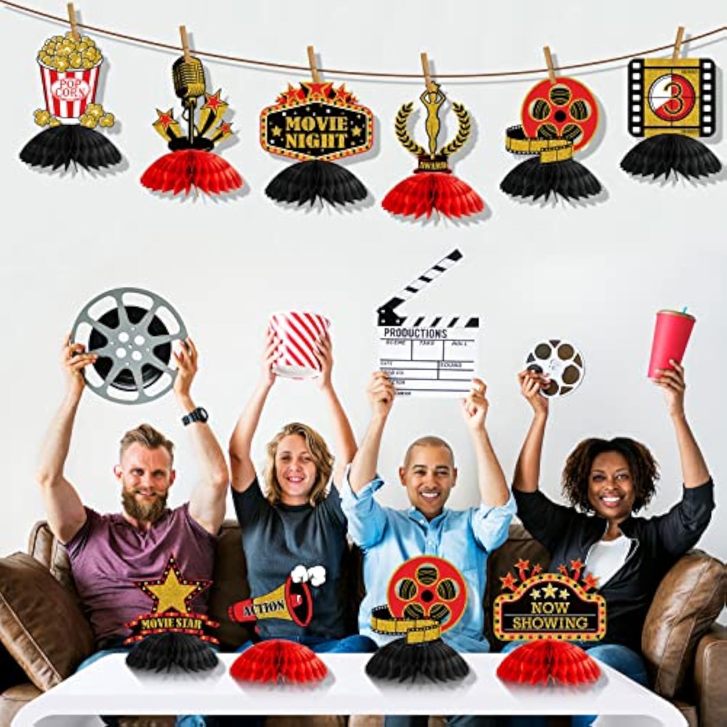 Movie Night Honeycomb Centerpieces: 3D Party Decorations, Set of 12