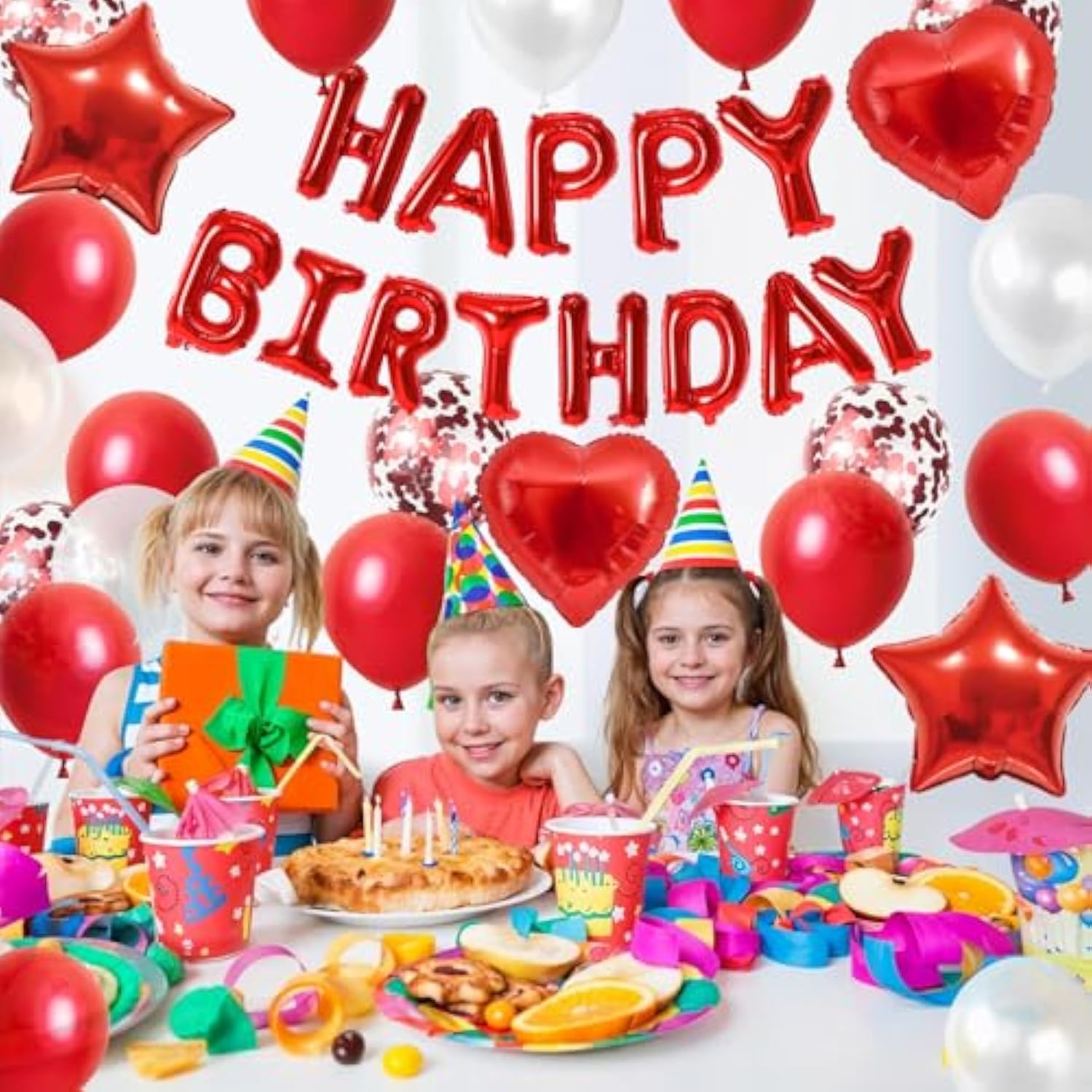 Red Birthday Decorations For Girls,Red And White Balloons Happy Birthdays Banner Balloon Heart And Star Foil Balloons For Women Girls Birthday Baby Shower Party Decorations