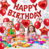 Red Birthday Decorations For Girls,Red And White Balloons Happy Birthdays Banner Balloon Heart And Star Foil Balloons For Women Girls Birthday Baby Shower Party Decorations