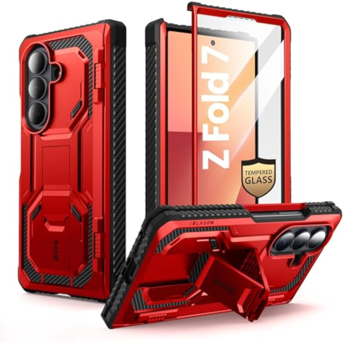i-Blason Armorbox for Samsung Galaxy Z Fold 7 Case with Stand [Tempered Glass Screen Protector] [Hinge Protection] Full-Body Heavy Duty Rugged Shockproof Protective Case for Z Fold 7 (Red)