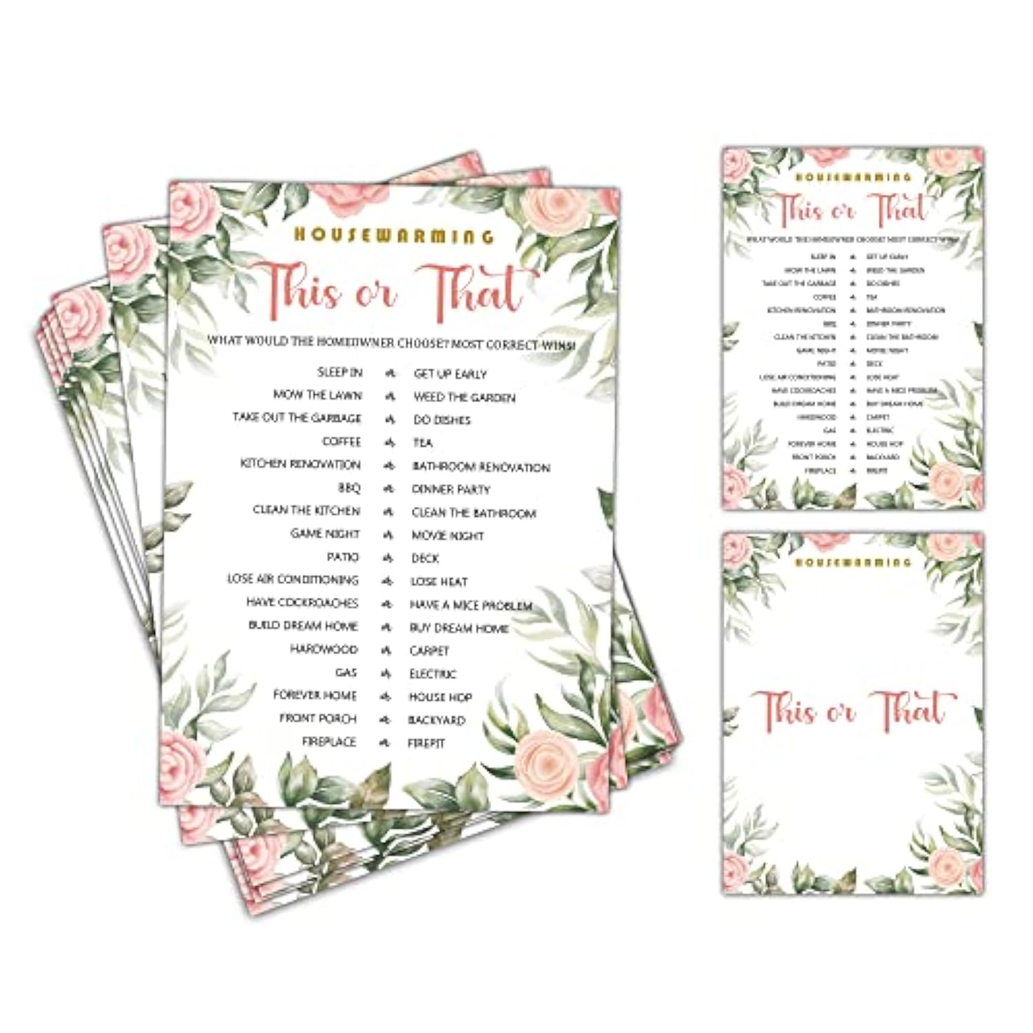 30 Pc This or That Housewarming Party Game with Floral Greenery Decorations