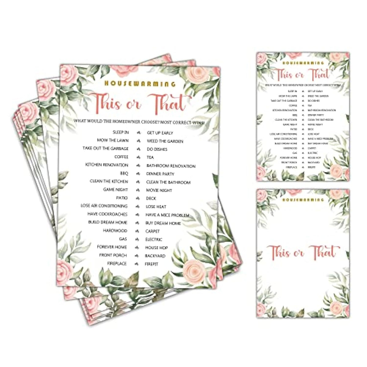 30 Pc This or That Housewarming Party Game with Floral Greenery Decorations