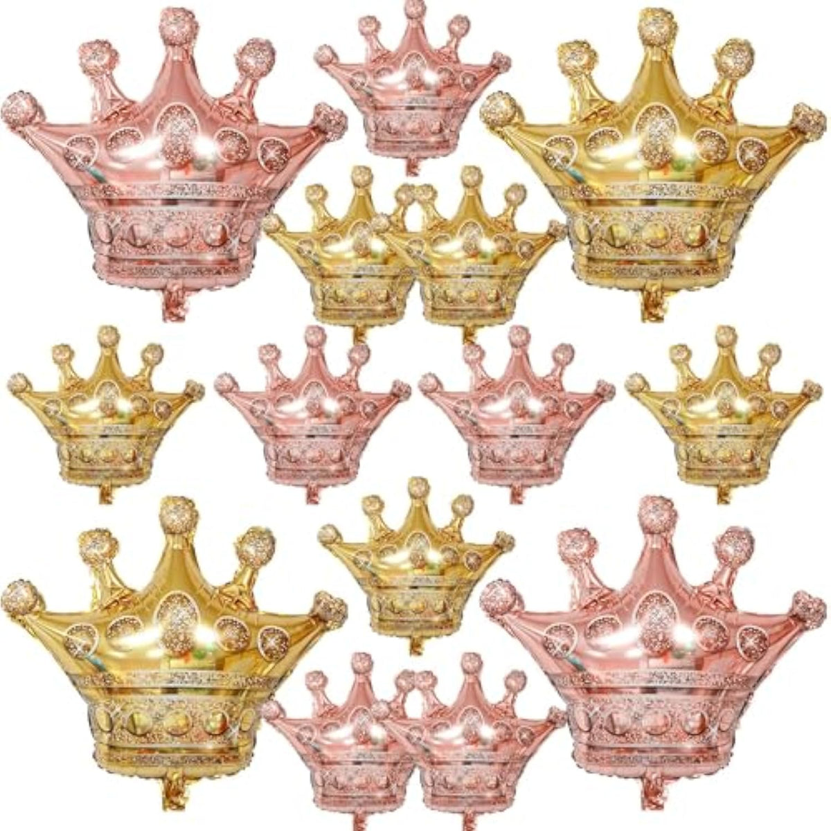 Gold Crown Balloons,14Pcs Rose Gold Foil Crown Balloons,27Inch And 12Inch Helium Polyester Film Balloon For Princess Prince Birthday Wedding Baby Shower Party Decorations